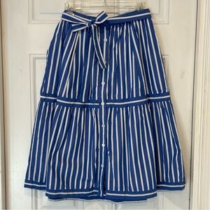 J Crew Womens Blue White Stripe Button Front A-Line Midi Lined Cotton Skirt Sz 4